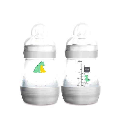 MAM Easy Start Anti-Colic Newborn Essentials, Slow Flow Bottles with Silicone Nipple, Unisex, Designs / color May Vary, 5 Oz, 2 Count (Pack of 1)