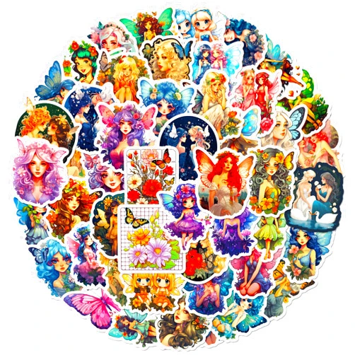 CRITICY 50 PCS Butterfly Flower Fairy Stickers Waterproof Cute, Kawaii Butterfly Flower Fairy Stickers Water Bottle Stickers for Kids