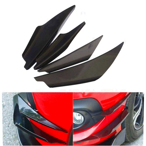 BOHISEN 4Pcs/Set Diffuser Shark Fin Kit for Car Spoiler Wing, Auto Parts Car Carbon Fiber Texture Decoration Front Bumper Side Canards Splitter Fins Universal Black