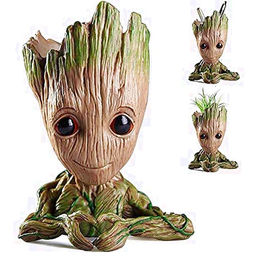 NUOKEXIN Baby Groot Flower Pot, Treeman Heart-Shaped Groot Succulent Planter Cute Green Plants Flower Pot with Hole Pen Holder Best Christmas Gifts