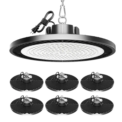 ELEKICO Upgrade 350w Led Shop Lights, 6 pack Super Bright 52500lm 5000k Ufo Led High Bay Light, High Bay Led Shop Lights With Us Plug 5' Cable,Led Shop Light For Garage Workshop Factory Barn Gym Warehouse