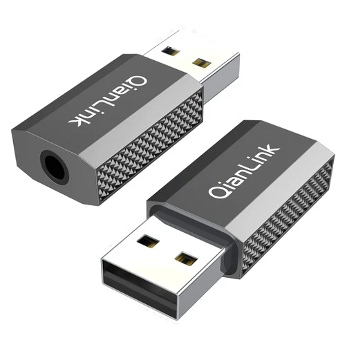 QianLink USB to 3.5mm Jack Audio Adapter (2-Pack), USB to Audio Jack Adapter Headset, USB A to 3.5mm TRRS Female, External Stereo Sound Card for Headphone, Mac, PS4, PS5, PC, Laptop, Desktops, Linux, Laptop