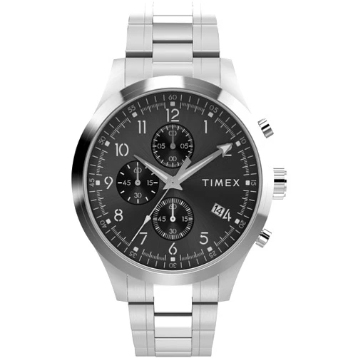 Timex Men's Dress Chronograph 43mm Watch - Silver-Tone Bracelet Black Dial Silver-Tone Case