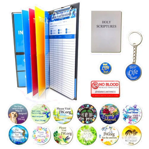 ASVP Shop JW Ministry Essentials Gift Pack: JW Tract Holder Organizer, JW Notepad, JW Pin Badge, JW Keyring, Sticky Notes, JW Stickers & More!