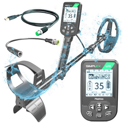 Nokta DETECTION TECHNOLOGIES Nokta Simplex Lite Metal Detector with 9.5” Waterproof DD Search Coil, Vibration for Detecting Underwater, Beach and All Metal Search Modes