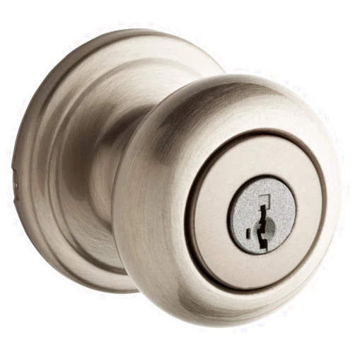 Kwikset Hancock Entry Door Knob with Lock and Key, Secure Keyed Handle Exterior, Front Entrance and Bedroom, Satin Nickel, Pick Resistant SmartKey Rekey Security and Microban