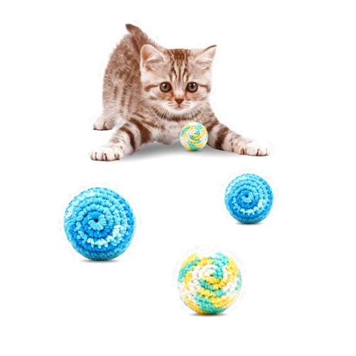 TUSATIY 4PCS Cat Pom Pom Balls,Hand Knitted Rainbow Cat Toys Balls with Bells,Colorful Cat Chew Toys for Indoor Kittens