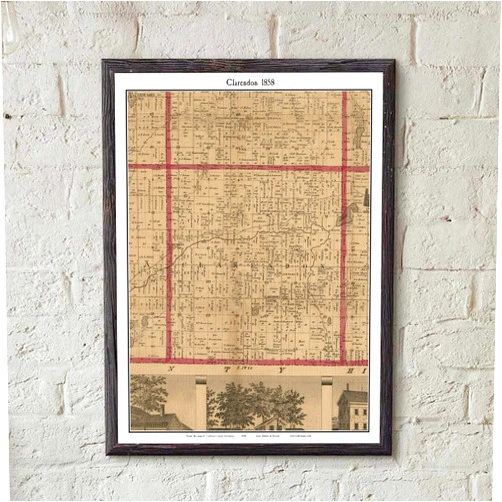 MG Global Historical Poster of Old Clarendon 1858 Homer Lake Michigan Genealogy Calhoun County | 11x17 12x18 16x24 24x36 Unframed Print Wall Art Gift | Vintage Antique Decor