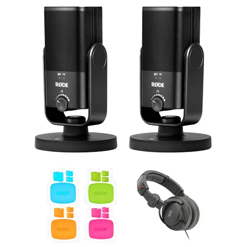 Rode NT-USB Mini USB Microphone (2-Pack) Bundle Colors Color-Coded Caps (Set of 4) and Polsen Studio Monitor Headphones