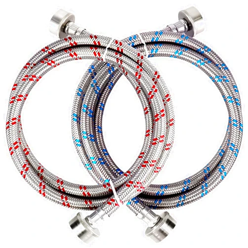 TOMOON 4ft Premium Stainless Steel Washing Machine Hoses Burst Proof 2 Pack by Techecook - Hot and Cold Water Supply Hoses for ALL Washer - 10 YEARS WARRANTY