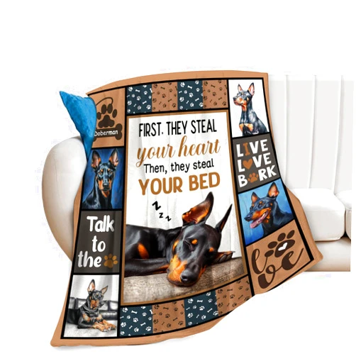 Rylane Doberman Gifts Blanket, Dog Throw Blankets, Doberman Gift for Women Boys Girls Men Lover Adult Cozy Fleece Flannel Bedding Stuff Animal Plush for Couch Sofa Bed Decor 50