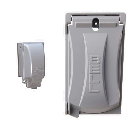 TayMac MX3200 RaynGuard Extra Duty Metal Weatherproof in-Use Cover, 1-Gang, Gray & Hubbell Bell MX1050S Single-Gang Weatherproof Heavy Duty Universal Flip Cover Gray Finish