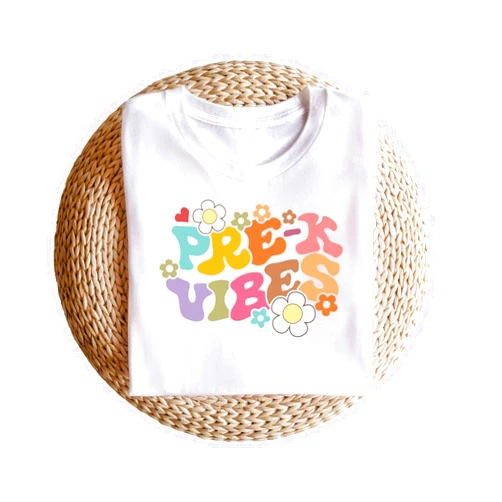 NeatKnit Back to School Shirt for Girl Boy Kindergarten PRE-K First Day Of School Top Vintage Rainbow Hippie Retro Boho T Shirt (5-6T, PRE-K vibes-T Shirt)
