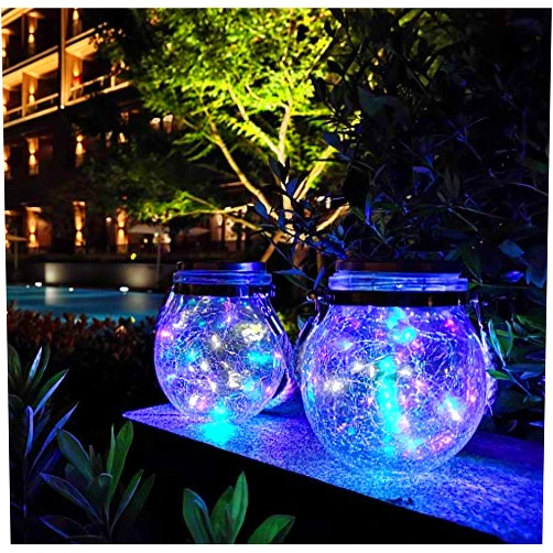 KIMI HOUSE 2 Pack Hanging Solar Powered LED Lights,Cracked Glass Ball Light, Waterproof Outdoor Christmas Decorative Lantern for Garden, Yard, Patio, Lawn (Colorful)