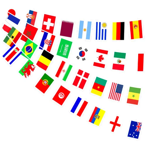 AhfuLife World String Flag Banner, 32 Countries International Flags Banner Double Sided Polyester for Olympic Decorations, Soccer International Party Decorations (5.51 x 8.26 In-1 Pack)