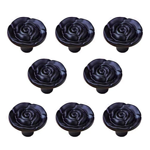 Joyindecor Antique Rose Flower Cabinet Knobs, Vintage Kitchen Shabby Chic Zinc Alloy White Drawer Pull Handles for Dresser Vanity Nightstand Cupboard Wardrobe, 8 Pack (Black)