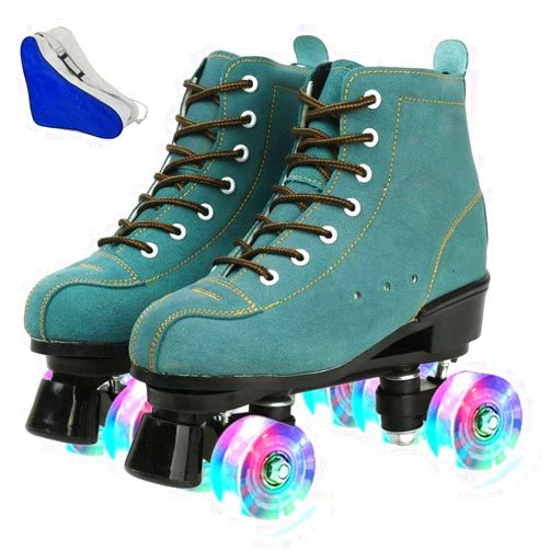 Risup Roller Skates for Women and Men Cowhide High-Top Shoes Classic Double-Row Roller Skates Four-Wheel Roller Skates for Men Girls Unisex Christmas