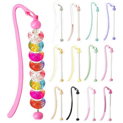 Zasukol 12 Pcs DIY Beadable Bookmarks Candy Color Metal Blank Bar Bookmark for Beads Vintage Craft Jewelry Beaded Book Lanyards Chains, Pendant Charm Gift for Book Lovers Student Teacher Office Supplies