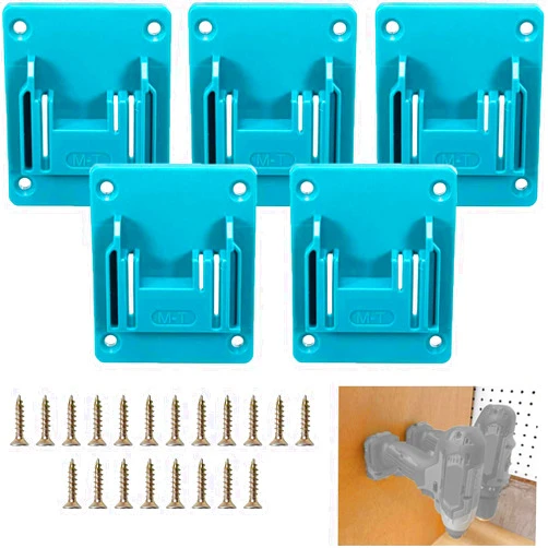 Crivnhar 5 Packs Tools Drill Mount Holder, Compatible For Makita 18V Li-ion Drill Tools Holder Dock Hanger with 20 Screws(cyan-blue, No Tool)