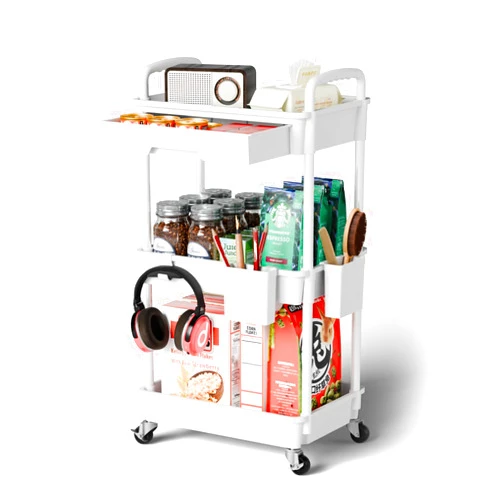 Sorgion 3 Tier Rolling Cart Organizer,Laundry Room Bathroom Organizers and Storage Office Shelves Mobile Shelving Unit Kitchen Trolley Cart with Wheels for Art,Craft,Diaper,Bedside,Snack(White)