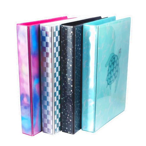 Yoobi 1 Inch Binder Set – 3-Ring Binders with 2 Pockets – Perfect for School or Office – Holds up to 220 Sheets – 4 Pack – VSCO Designs – Tie Dye, Checkerboard, Turtle, Celestial