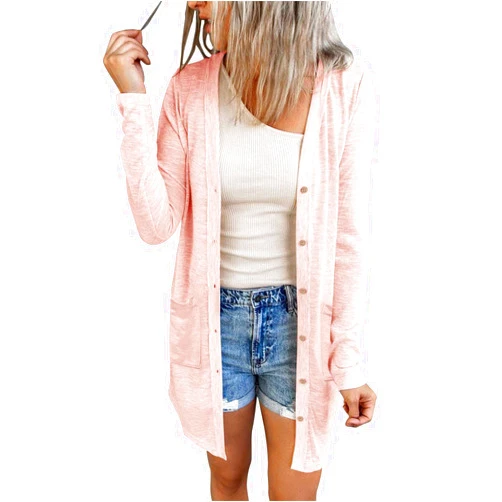 MEROKEETY Women's Lightweight Cardigan Summer Long Open Front Button Down Trendy Loose Outwear with Pockets