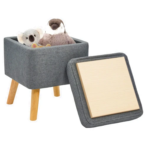 Adochr Small Square Storage Ottoman with Tray, Modern Ottoman Foot Rest with Solid Wood Legs Footstool, Tufted Upholstered Ottoman with Storage Stool for Dorm, Vanity, Living Room, Bedroom(Linen Grey)