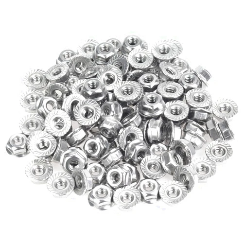 HELIFOUNER 100 Pieces #10-24 Flange Nuts, Serrated Flange Hex Lock Nuts Assortment Kit, 304 Stainless Steel (18-8), Bright Finish, Coarse Thread