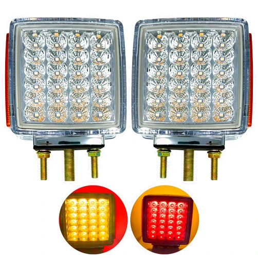All Star Truck Parts 2pc Amber/Red 51 LED Clear Lens Double Face Stud Mount Pedestal Fender Stop Turn Tail Light Heavy Truck Trailer Peterbilt Freightliner Kenworth Mack Western Star Left & Right Side