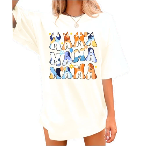 MOUSYA Oversized Mama Shirt Woman Mama Letter Print Tshirt Trendy Mama Shirts Mom Graphic Tees Loose Short Sleeve Tops