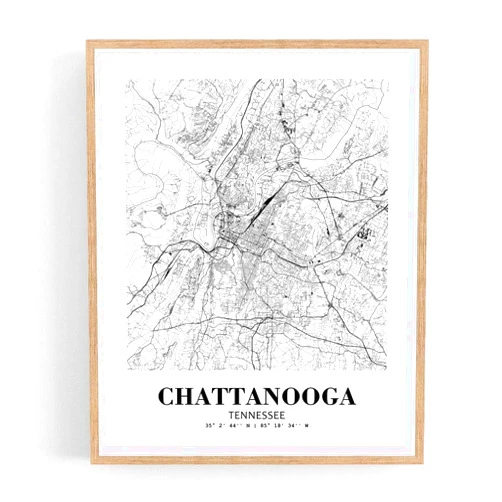 Eleville 8X10 Unframed Chattanooga Tennessee City View Abstract Road Modern Map Art Print Poster Wall Office Home Decor Minimalist Line Art Hometown Housewarming wgn289