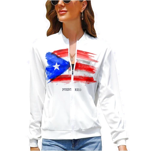 ChuangZS Puerto Rico Flag Women's Jackets Warm Zippered Tops with Pockets for Daily Autumn Winter, X-Large