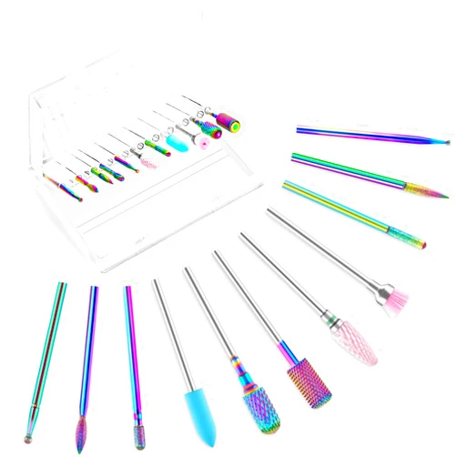 HEYMKGO Nail Drill Bits, HEYMKGO 3/32 Inch Nail Bit Set for Acrylic Nails, 11Pcs Tungsten Carbide Diamond Cuticle Nail Gel Polish Remover Tool for Nail Drill Efile, Professional Drill Bits Nail Salon Home DIY