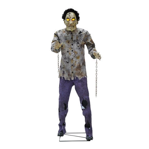 Haunted Hill Farm Motion-Activated 6-Ft. Tall Guard Zombie, Plug-in Scare Prop Animatronic with Spooky Sound Effects and Lights for Indoor or Covered Outdoor Creepy Halloween Decoration