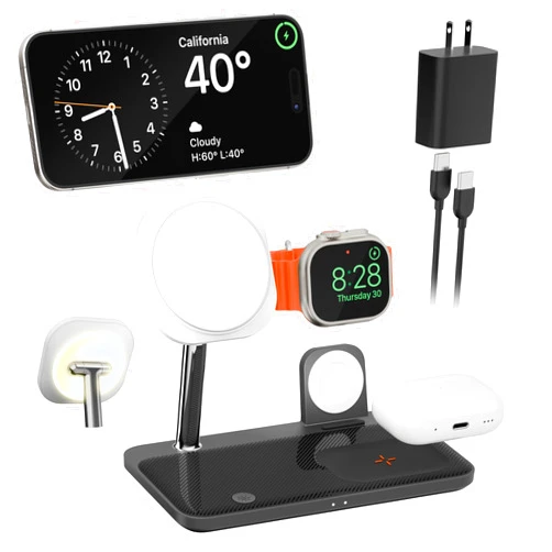 EZI2LIF 4 in 1 Wireless Charging Station for Multiple Devices, Fast Mag-Safe Charger for iPhone 12/13/14/15 Series&Airpods Pro&Apple Watch Series/Ultra/SE, Magnetic Charger Stand with Night-Lamp