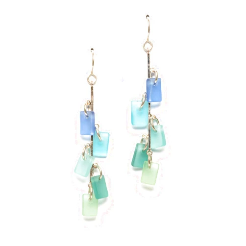 EcoSeaCo Sea Glass Avalon Earrings (Seaside) - Sterling French Wire Earrings by EcoSeaCo, using recycled and sustainable material. Handmade in the USA