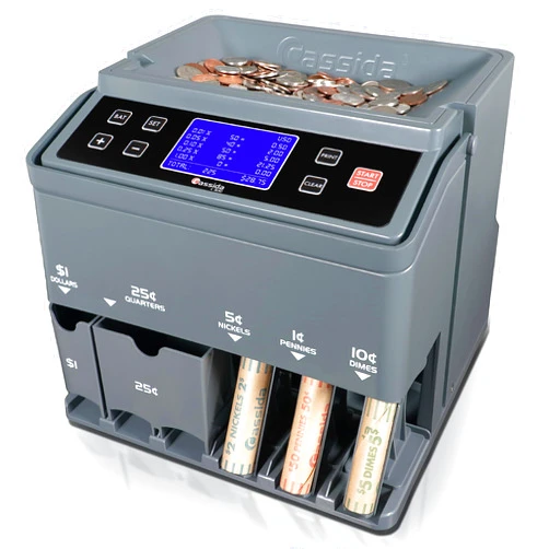 Cassida C300 Professional USD Coin Counter, Sorter and Wrapper/Roller, 300 coins/min, with Quickload and Printing-Compatible,Gray