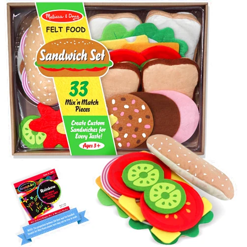 Melissa & Doug Sandwich Felt Food - Play Food Set + Free Scratch Art Mini-Pad Bundle [39543]
