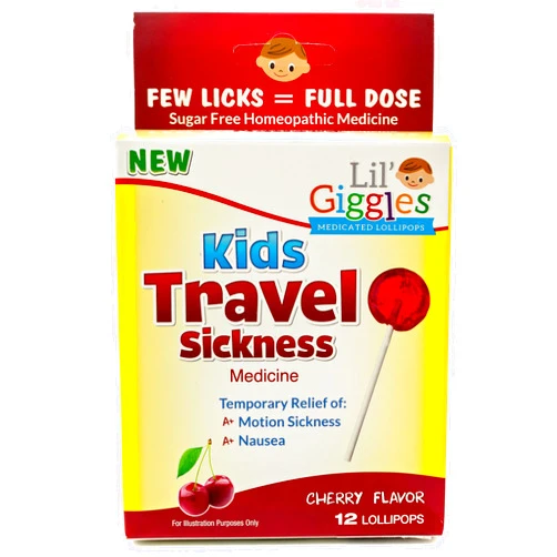 Lil' Giggles Kids Medicated Lollipops - Sweet Gentle Relief for Kids & Non-drowsy - for Car Sickness, Travel Nausea & Motion Sickness Relief - Homeopathic Remedy Children's Love - Cherry Flavor 12 CT