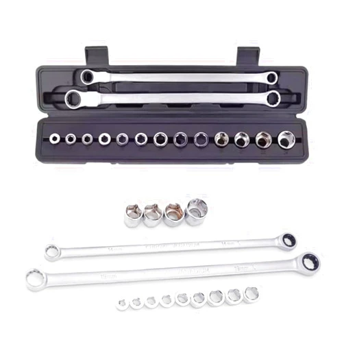 DABATO Adjustable-Head Ratchet Wrench Kit, 15-Piece Set, Chrome Vanadium Steel, 180-Degree Rotation, Industrial Grade
