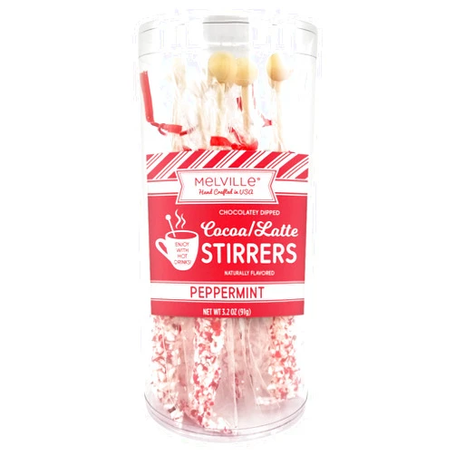 Melville Candy Gourmet Chocolate Stirrers - Naturally Flavored Hot Cocoa Stirrers for Beverages - Peppermint, 8 Count