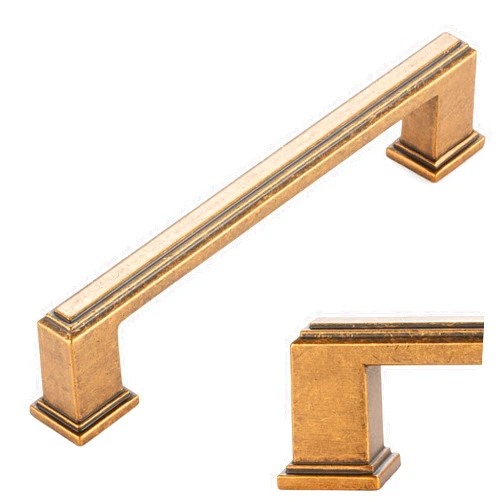 KOOFIZO Stepped Bar Cabinet Pull - Antique Brass Furniture Handle, 5 Inch/128mm Screw Spacing, 10-Pack for Kitchen Cupboard Door, Bedroom Dresser Drawer, Bathroom Wardrobe Hardware