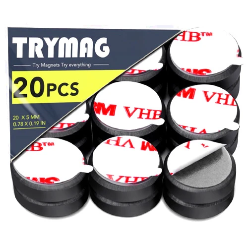 TRYMAG Magnets for Crafts with Adhesive Backing, TRYMAG Small Ceramic Crafts Magnets Round Disc Magnets, Tiny Flat Circle Ferrite Industrial Magnets for Crafts, Science, Hobbies, Project - 0.7Inch, 20PCS
