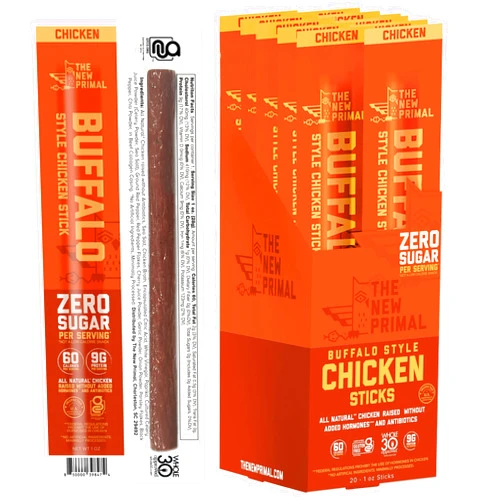 The New Primal New Primal Buffalo Chicken Sticks, Keto, Gluten Free Healthy Snacks, Sugar Free Low Carb High Protein, Jerky Meat Stick, 9g Protein, 20 Ct