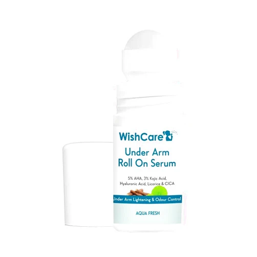 WishCare Underarm Roll On Serum - 5% AHA & 3% Kojic Acid for Brightening & Odour Control - Roll On Deo for Women & Men- Long Lasting Aqua Fragrance - 50ml
