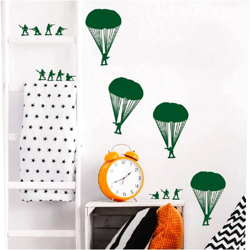 FARAMON Cool Wall Stickers for Schools, Kids Rooms, Nurseries Quote Small Army Men Bucket of Soldiers Home Decoration Vinyl Decal and Decor