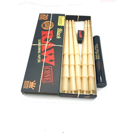 RAW by DELACRUZV Raw Black Pre-rolled Cones 20 Cones per Pack (1 pack for order) with DeLaCruzV Tube.