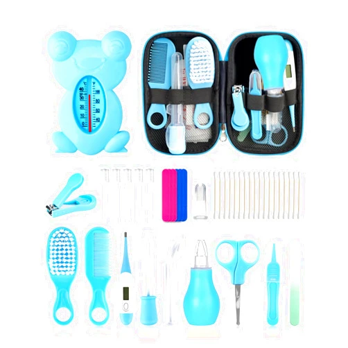 UHFi Baby Grooming and Healthcare Kit, Portable Baby Safety Care Set with Hair Brush Comb Nail Clipper Nasal Aspirator for Nursery Newborn Infant Girl Boy (25 in 1, Blue)