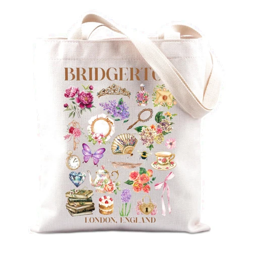 Lywjyb Birdgot TV Show Inspired Gift Trendy Book Lover Tote Bag London England Souvenir Gift for Fans (Bridgerton Tote)