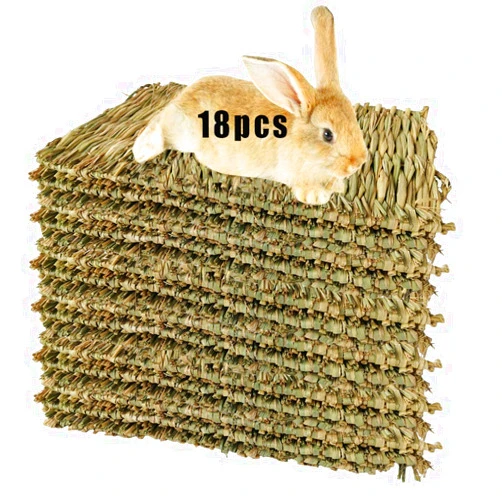 Hamiledyi Rabbit Grass Mat Bunny Natural Straw Woven Bed Small Animal Cages Hay Mat Sleeping Chewing Nesting and Toys for Guinea Pig Chinchilla Squirrel Hamster Cat Dog (18 Pcs Rabbit Grass Mat)